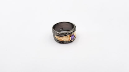 AMETHYST TWO TONE BLACK RHODIUM STERLING SILVER RING