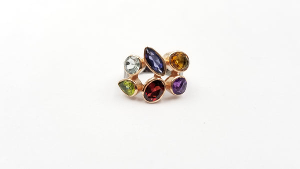 MULTI COLOR STONES TWO TONE /BLACK RHODIUM STERLING SILVER RING