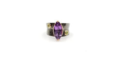 AMETHYST MARQUISE CUT TWO TONE /BLACK RHODIUM FINISHED STERLING SILVER RING