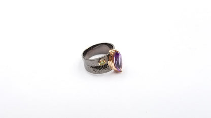 AMETHYST MARQUISE CUT TWO TONE /BLACK RHODIUM FINISHED STERLING SILVER RING