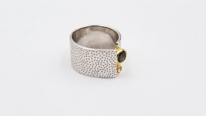 SMOKE TOUMALINE /CITRINE TWO TONE STERLING SILVER RING