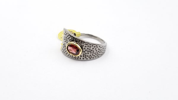 GARNET TWO TONE /BLACK RHODIUM FINISHED STERLING SILVER RING