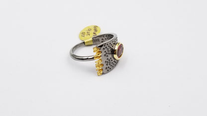 GARNET TWO TONE /BLACK RHODIUM FINISHED STERLING SILVER RING