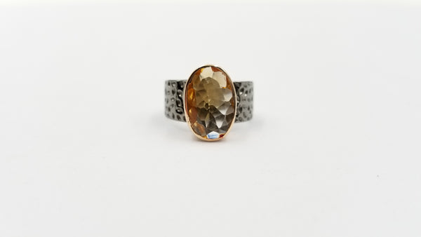 CITRINE TWO TONE / BLACK RHODIUM FINISHED STERLING SILVER RING