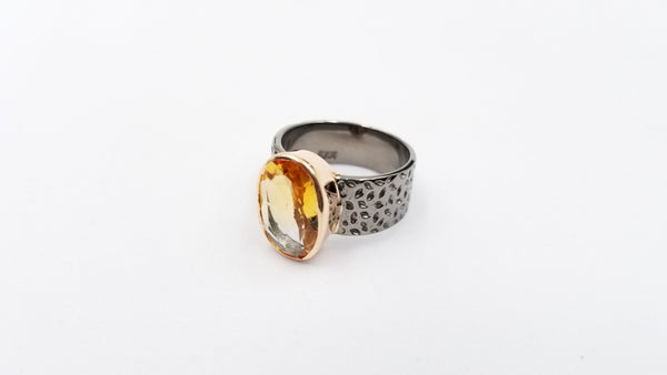 CITRINE TWO TONE / BLACK RHODIUM FINISHED STERLING SILVER RING