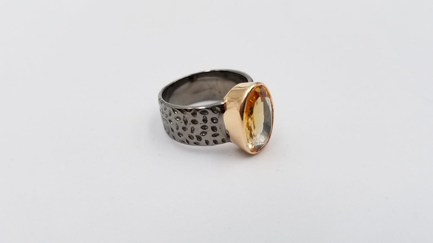CITRINE TWO TONE / BLACK RHODIUM FINISHED STERLING SILVER RING