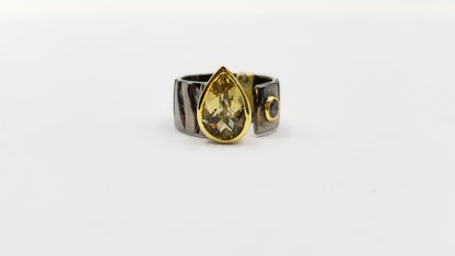 LEMON QUARTZ TWO TONE / BLACK RHODIUM FINISHED STERLING SILVER RING