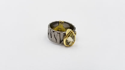 LEMON QUARTZ TWO TONE / BLACK RHODIUM FINISHED STERLING SILVER RING