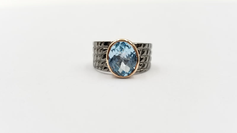 BLUE TOPAZ TWO TONE / BLACK RHODIUM FINISHED STERLING SILVER RING