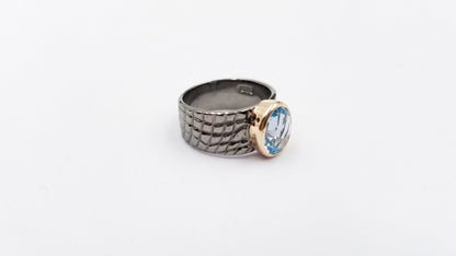 BLUE TOPAZ TWO TONE / BLACK RHODIUM FINISHED STERLING SILVER RING