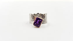 AMETHYST TWO TONE STERLING SILVER RING