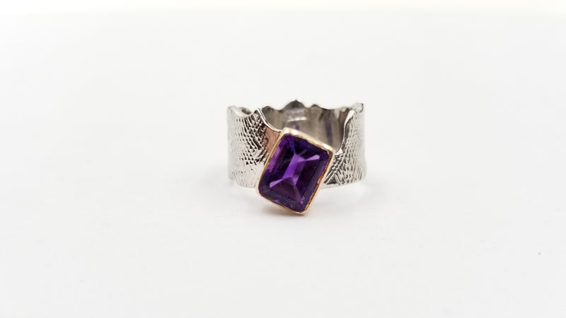 AMETHYST TWO TONE STERLING SILVER RING