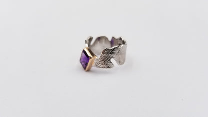 AMETHYST TWO TONE STERLING SILVER RING