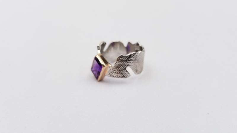 AMETHYST TWO TONE STERLING SILVER RING