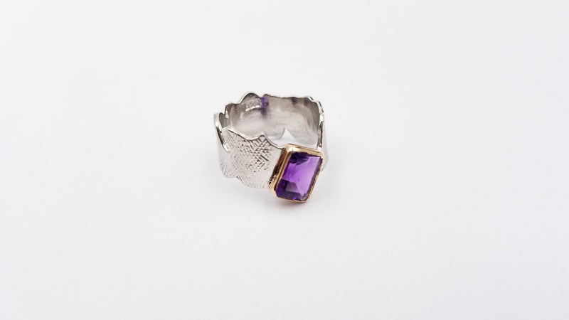 AMETHYST TWO TONE STERLING SILVER RING