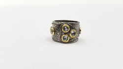 BLUE TOPAZ TWO TONE / BLACK RHODIUM FINISHED STERLING SILVER BAND