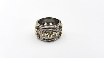 BLUE TOPAZ TWO TONE / BLACK RHODIUM FINISHED STERLING SILVER BAND
