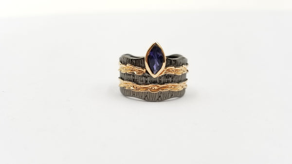 IOLITE TWO TONE /BLACK RHODIUM FINISHED STERLING SILVER RING