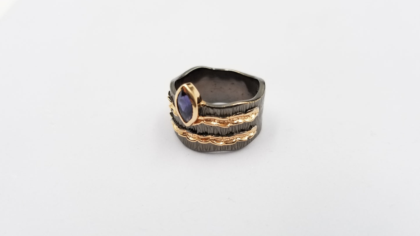IOLITE TWO TONE /BLACK RHODIUM FINISHED STERLING SILVER RING