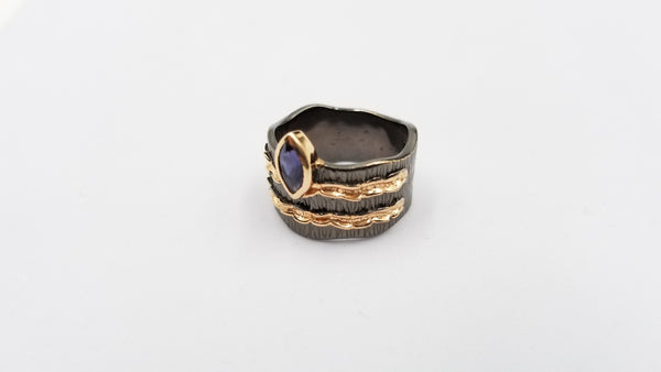 IOLITE TWO TONE /BLACK RHODIUM FINISHED STERLING SILVER RING