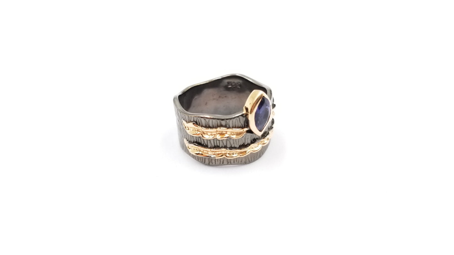 IOLITE TWO TONE /BLACK RHODIUM FINISHED STERLING SILVER RING