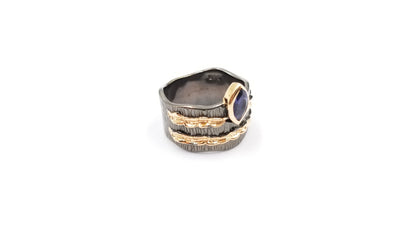 IOLITE TWO TONE /BLACK RHODIUM FINISHED STERLING SILVER RING