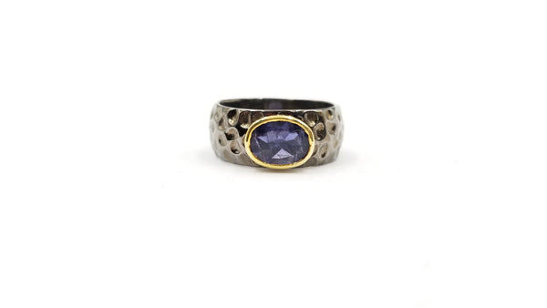 IOLITE OVAL TWO TONE / BLACK RHODIUM FINISHED STERLING SILVER RING