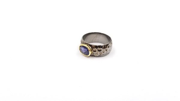 IOLITE OVAL TWO TONE / BLACK RHODIUM FINISHED STERLING SILVER RING