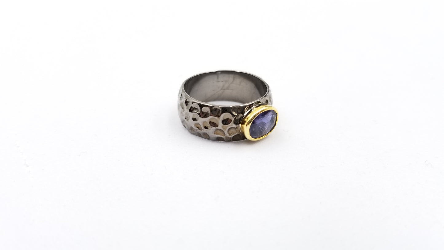 IOLITE OVAL TWO TONE / BLACK RHODIUM FINISHED STERLING SILVER RING