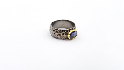 IOLITE OVAL TWO TONE / BLACK RHODIUM FINISHED STERLING SILVER RING