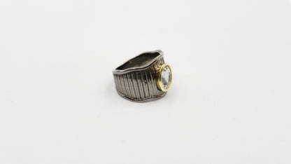 SKY BLUE TOPAZ TWO TONE / BLACK RHODIUM STERLING SILVER RING