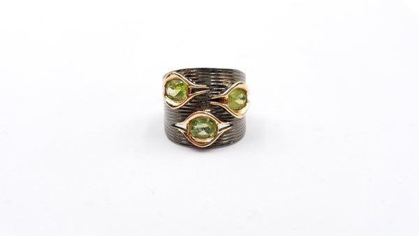 PERIDOTS TWO TONE /BLACK RHODIUM FINISHED STERLING SILVER RING