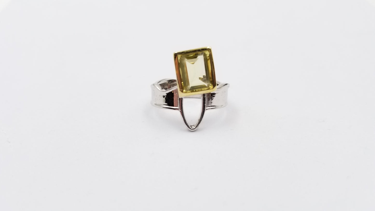 LEMON CITRINE TWO TONE STERLING SILVER RING