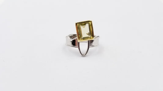 LEMON CITRINE TWO TONE STERLING SILVER RING