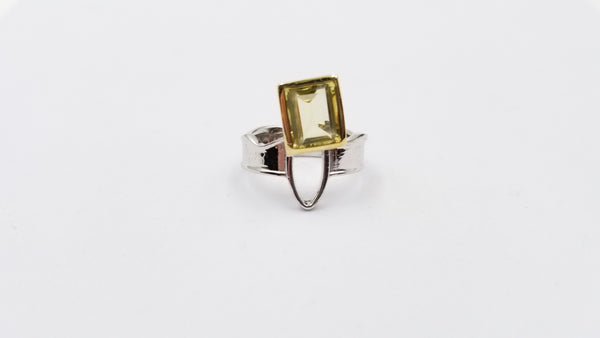 LEMON CITRINE TWO TONE STERLING SILVER RING