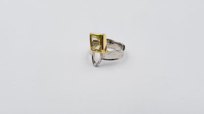 LEMON CITRINE TWO TONE STERLING SILVER RING