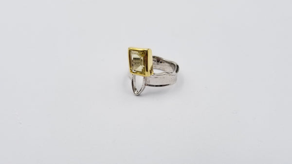 LEMON CITRINE TWO TONE STERLING SILVER RING