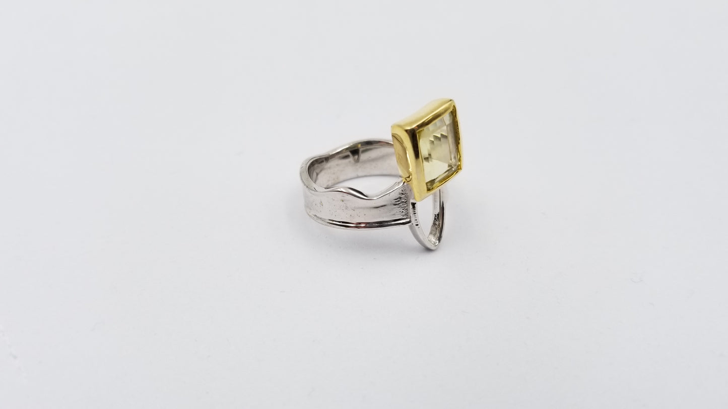LEMON CITRINE TWO TONE STERLING SILVER RING