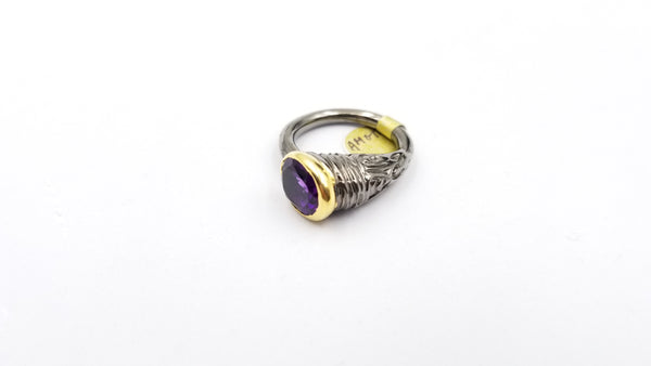 AMETHYST TWO TONE / BLACK RHODIUM FINISHED STERLING SILVER OPEN RING