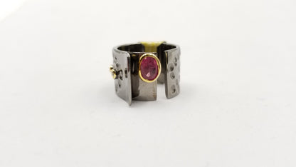 PINK TOUMALINE TWO TONE / BLACK RHODIUM FINISHED STERLING SILVER RING