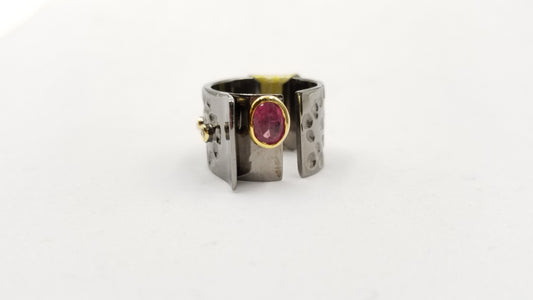 PINK TOUMALINE TWO TONE / BLACK RHODIUM FINISHED STERLING SILVER RING
