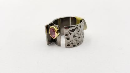 PINK TOUMALINE TWO TONE / BLACK RHODIUM FINISHED STERLING SILVER RING