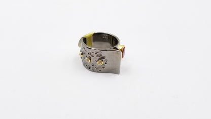 PINK TOUMALINE TWO TONE / BLACK RHODIUM FINISHED STERLING SILVER RING