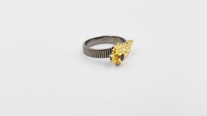 AMETHYST BEZEL SET TWO TONE STERLING SILVER RING