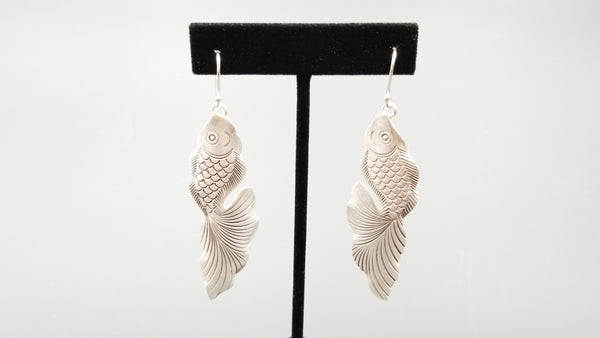 STERLING SILVER FRENCH WIRE LONG DANGLE GOLDFISH STYLE EARRINGS