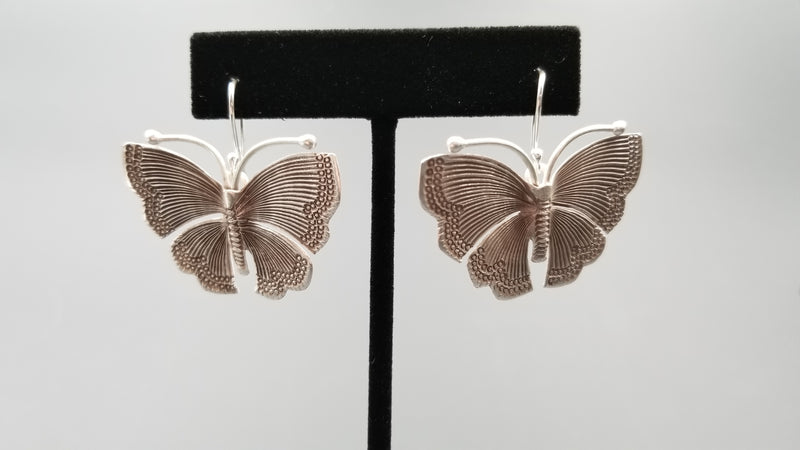 STERLING SILVER FRENCH WIRE LARGE BUTTERFLY STYLE EARRINGS