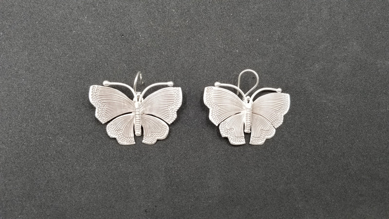 STERLING SILVER FRENCH WIRE LARGE BUTTERFLY STYLE EARRINGS