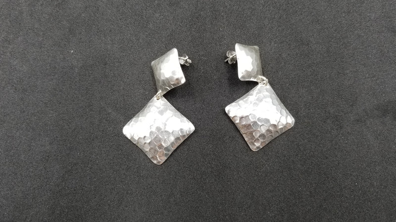 STERLING SILVER LONG DANGLE SQUARES DESIGNS PUSH BACKS EARRINGS