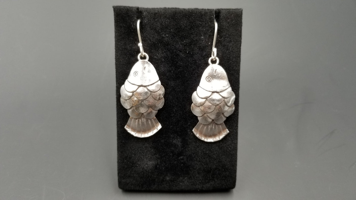 STERLING SILVER WIRE DANGLE FISH DESIGNS EARRINGS