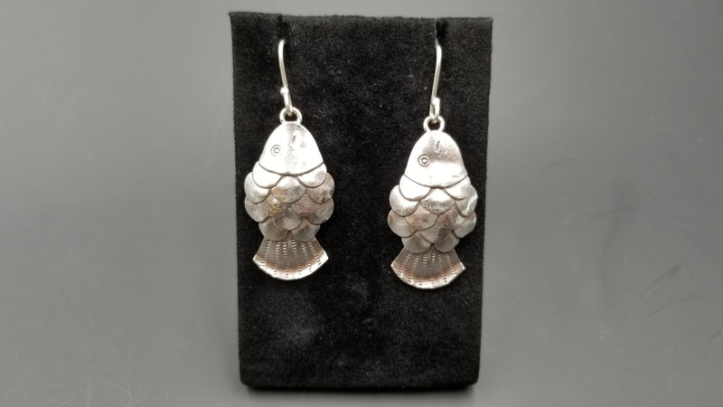 STERLING SILVER WIRE DANGLE FISH DESIGNS EARRINGS